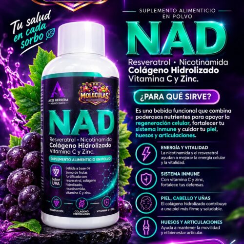 NAD - Resveratrol, Nicotinamida, Colágeno Hidrolizado, Vitamina C y Zinc