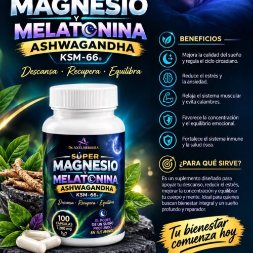 Súper Magnesio y Melatonina con Ashwagandha KSM-66